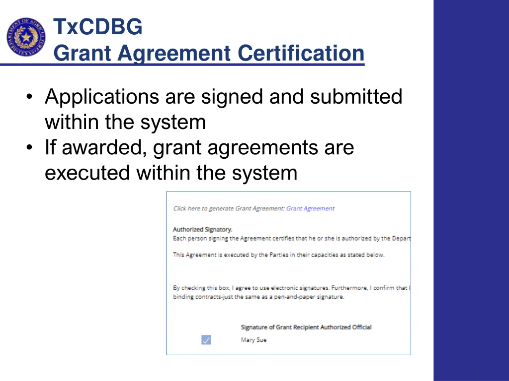 txcdbg grant agreement certification