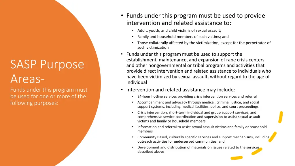 funds under this program must be used to provide