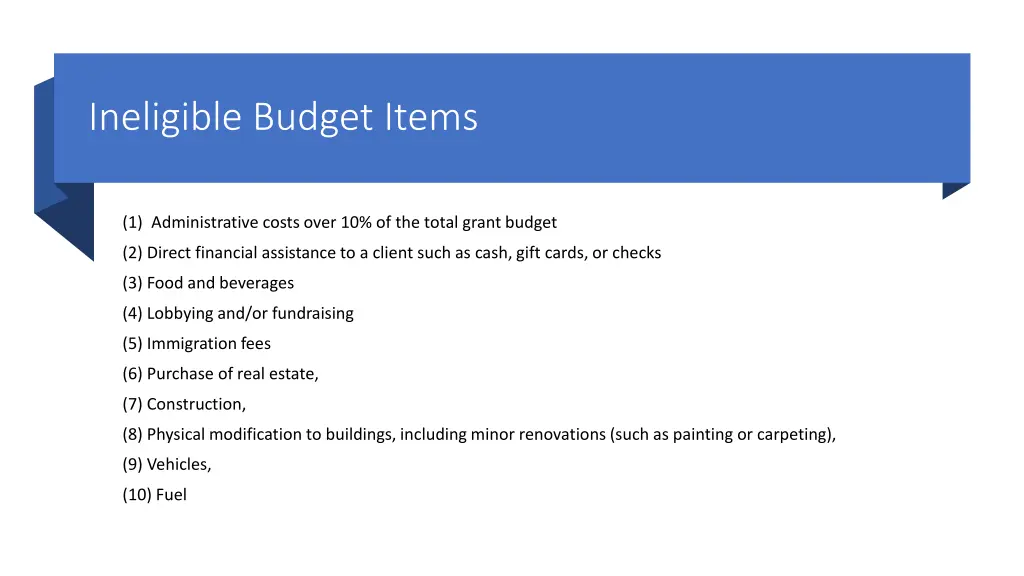 ineligible budget items