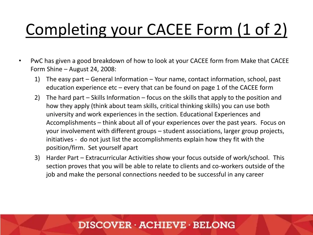 completing your cacee form 1 of 2