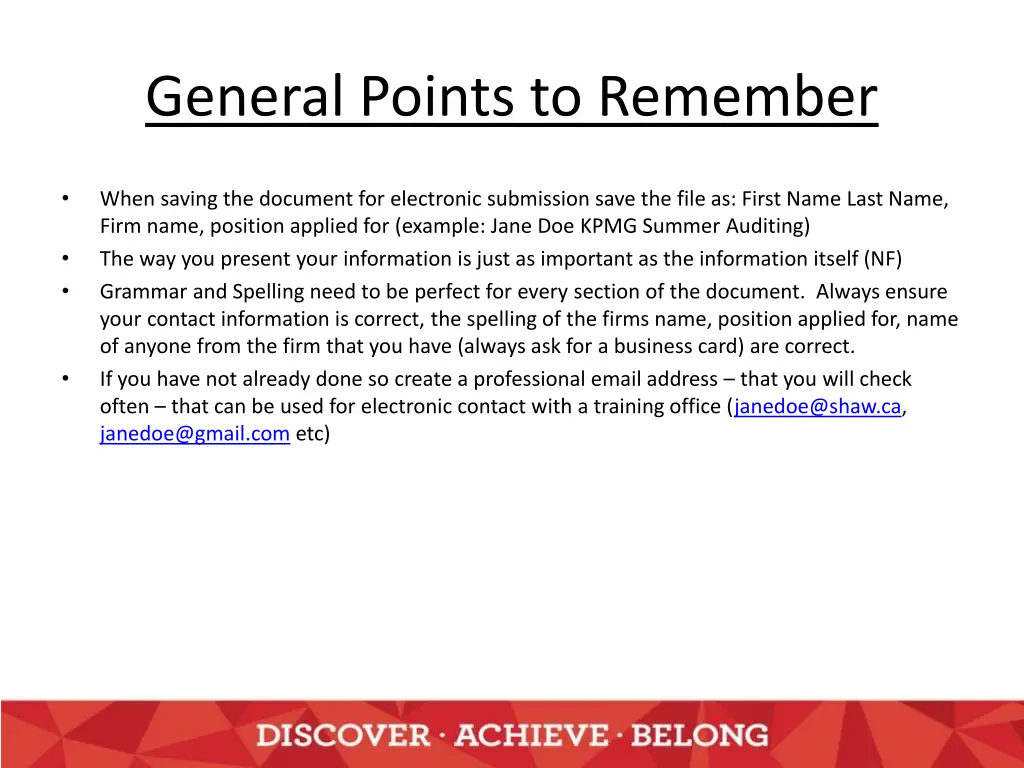 general points to remember