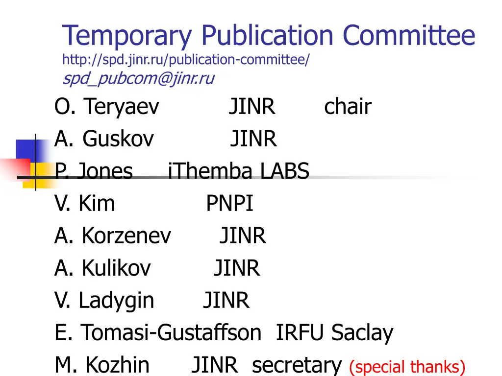 temporary publication committee http spd jinr