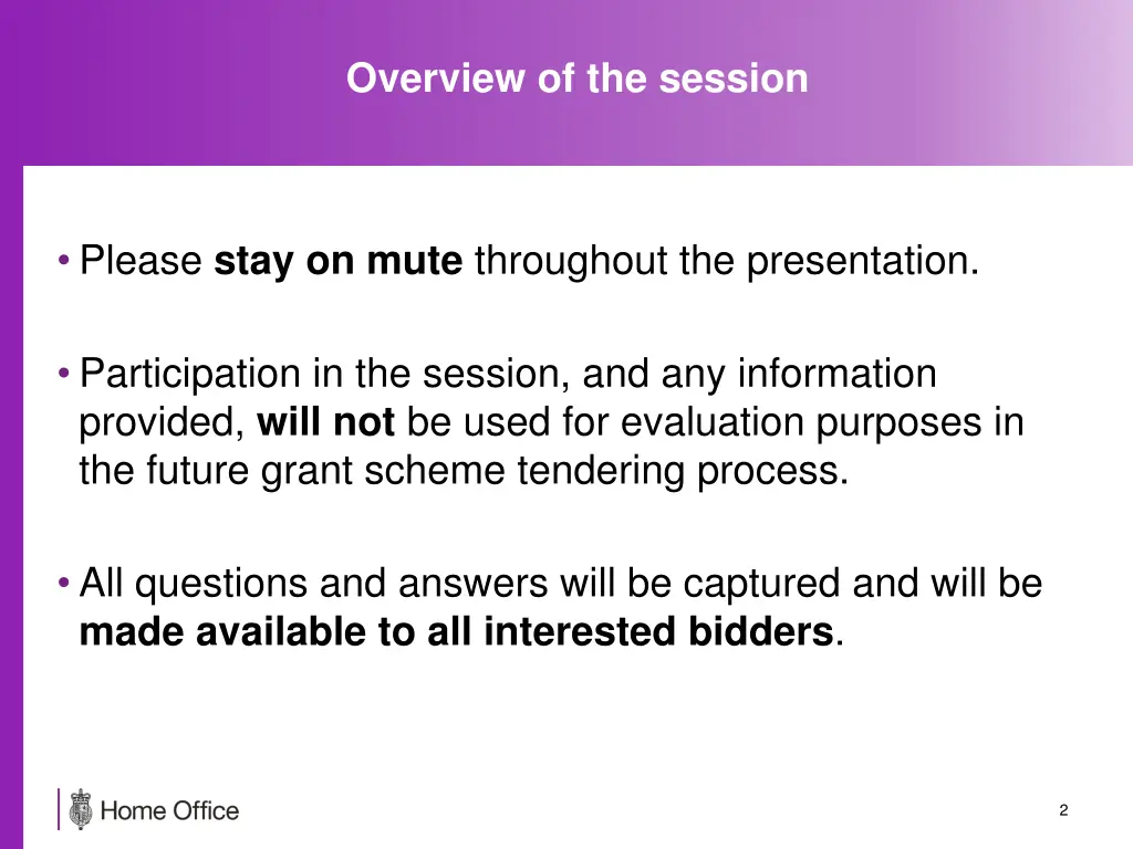 overview of the session