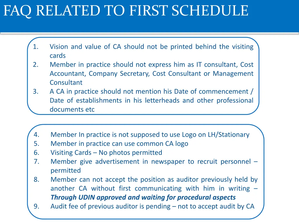 faq related to first schedule 2