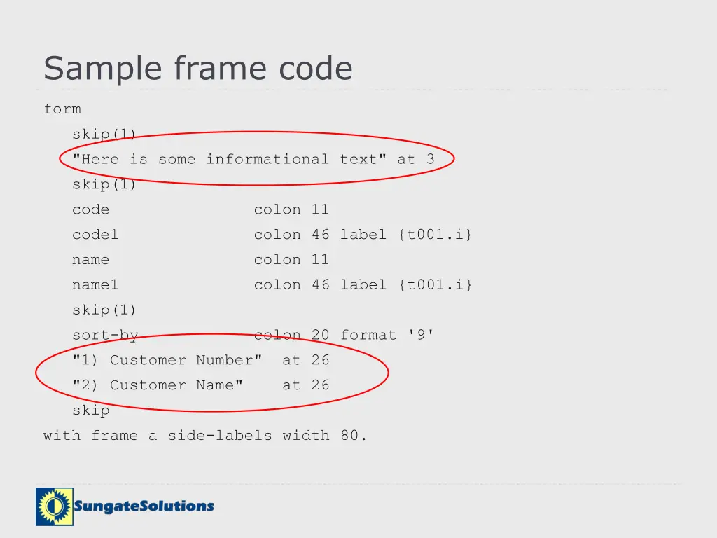 sample frame code