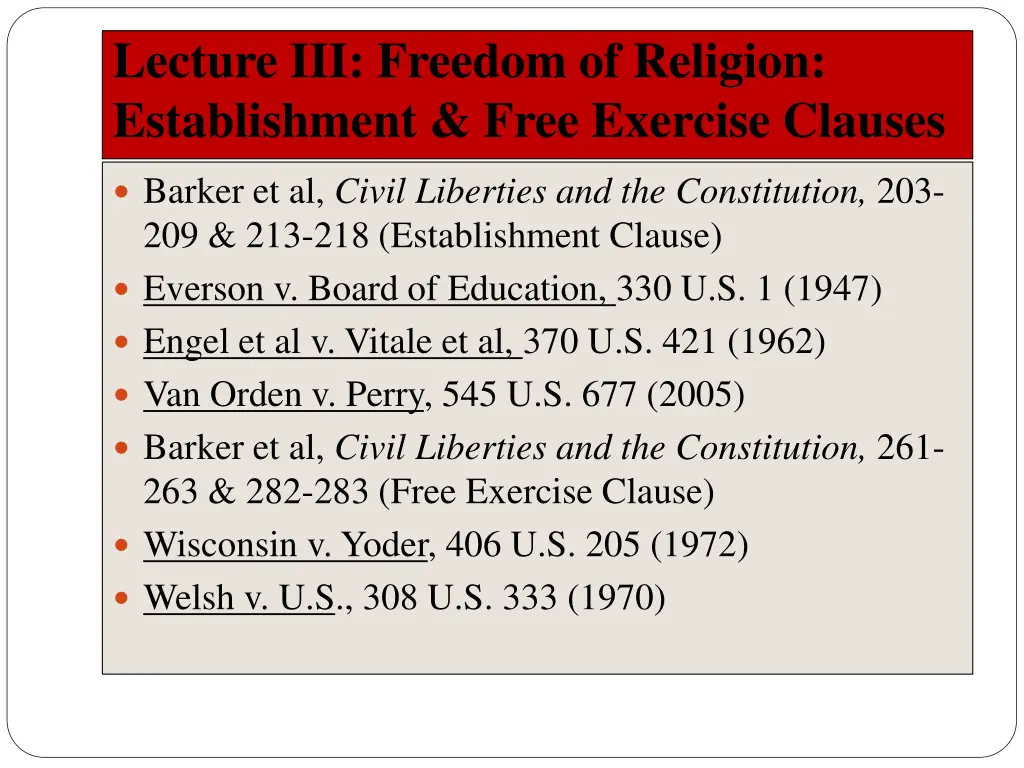lecture iii freedom of religion establishment