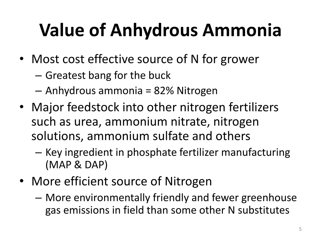 value of anhydrous ammonia