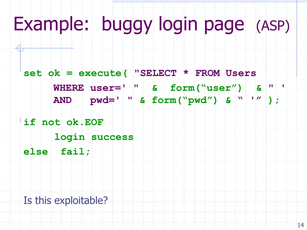 example buggy login page asp