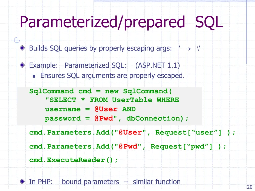 parameterized prepared sql