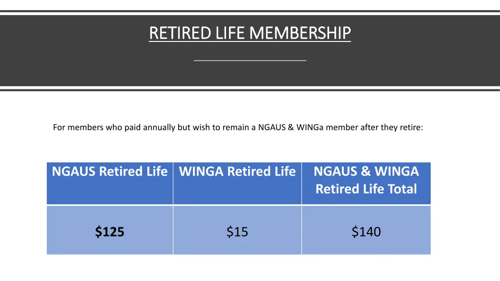 retired life membership retired life membership