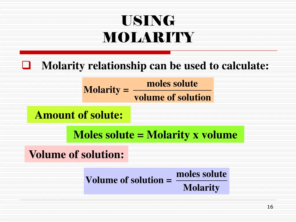 using molarity