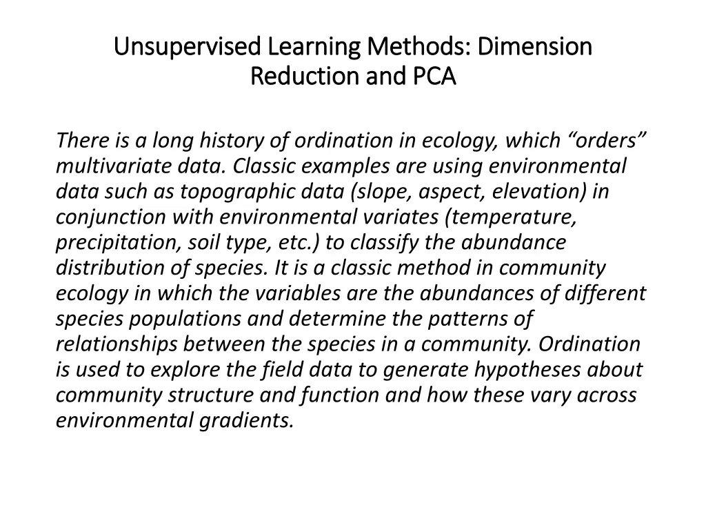 unsupervised learning methods dimension