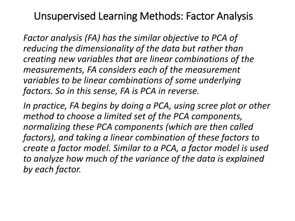 unsupervised learning methods factor analysis