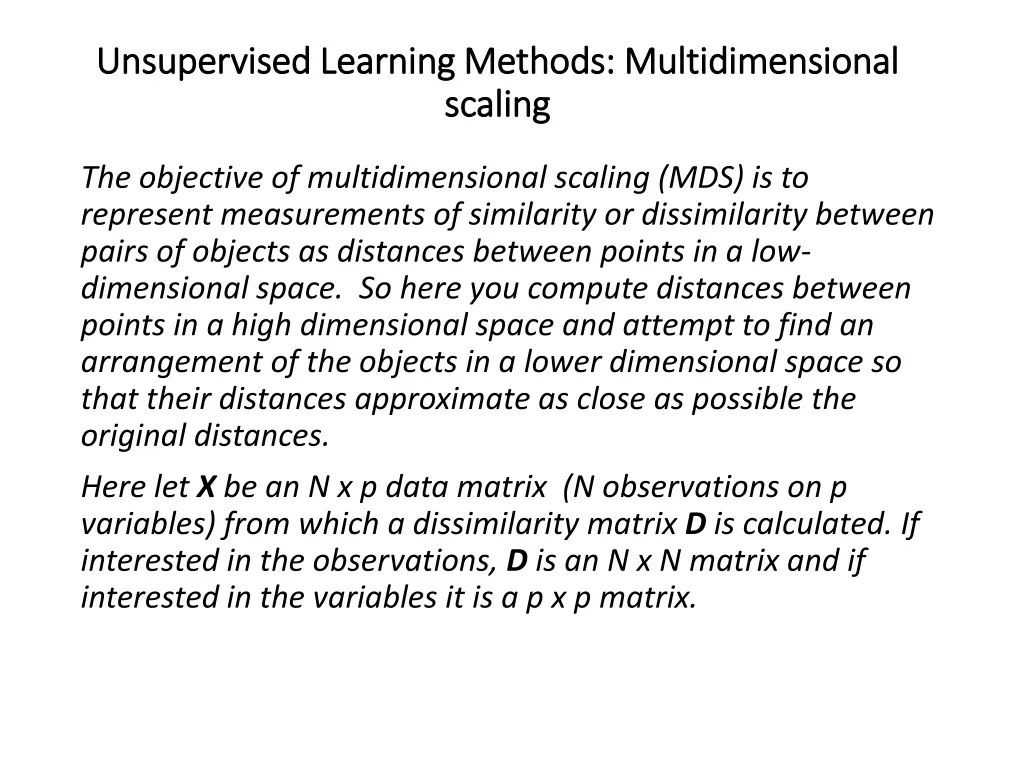 unsupervised learning methods multidimensional