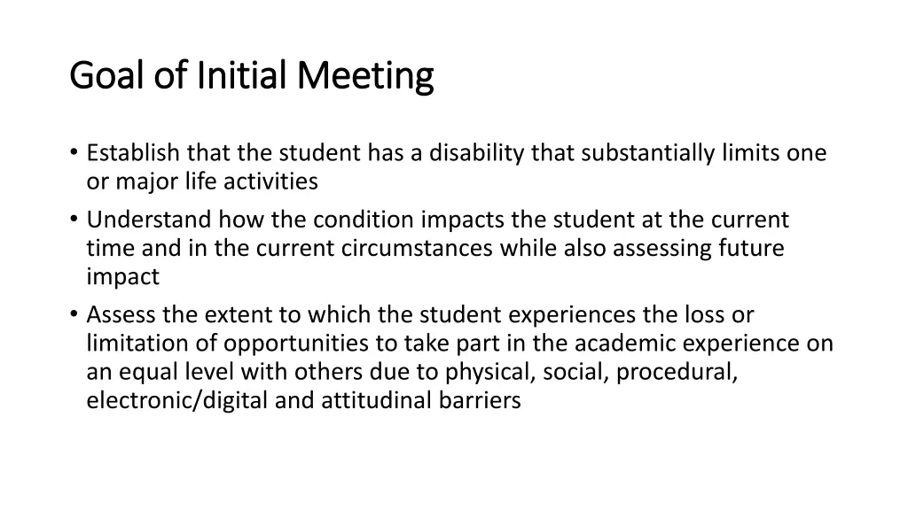 goal of initial meeting goal of initial meeting 1