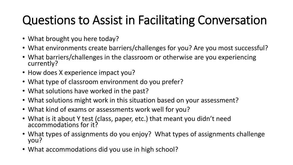 questions to assist in facilitating conversation