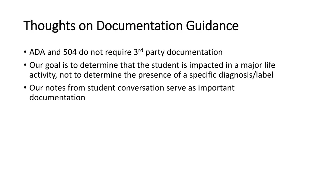 thoughts on documentation guidance thoughts