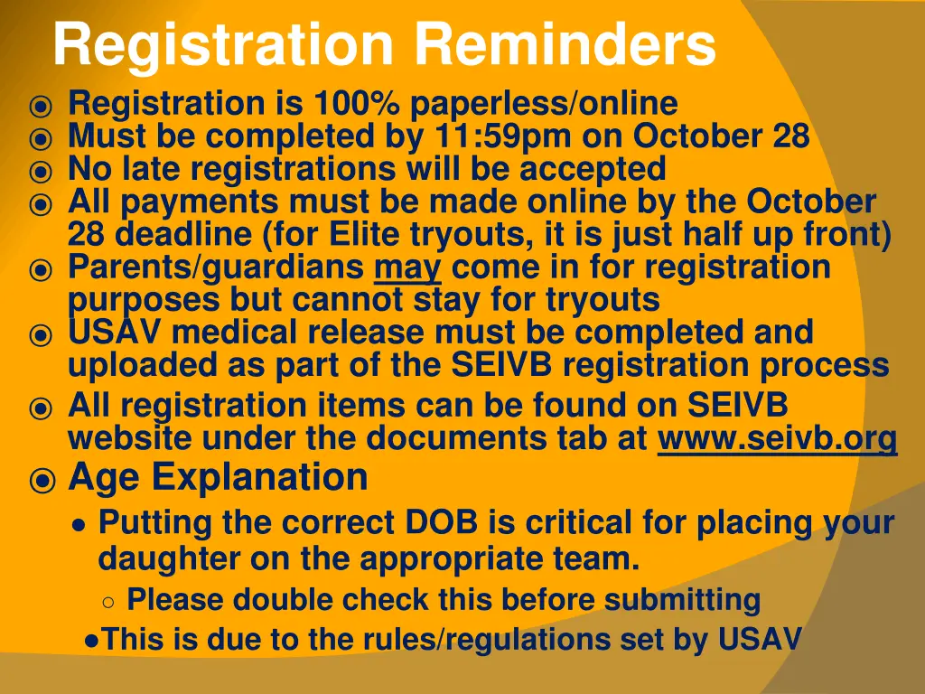 registration reminders registration