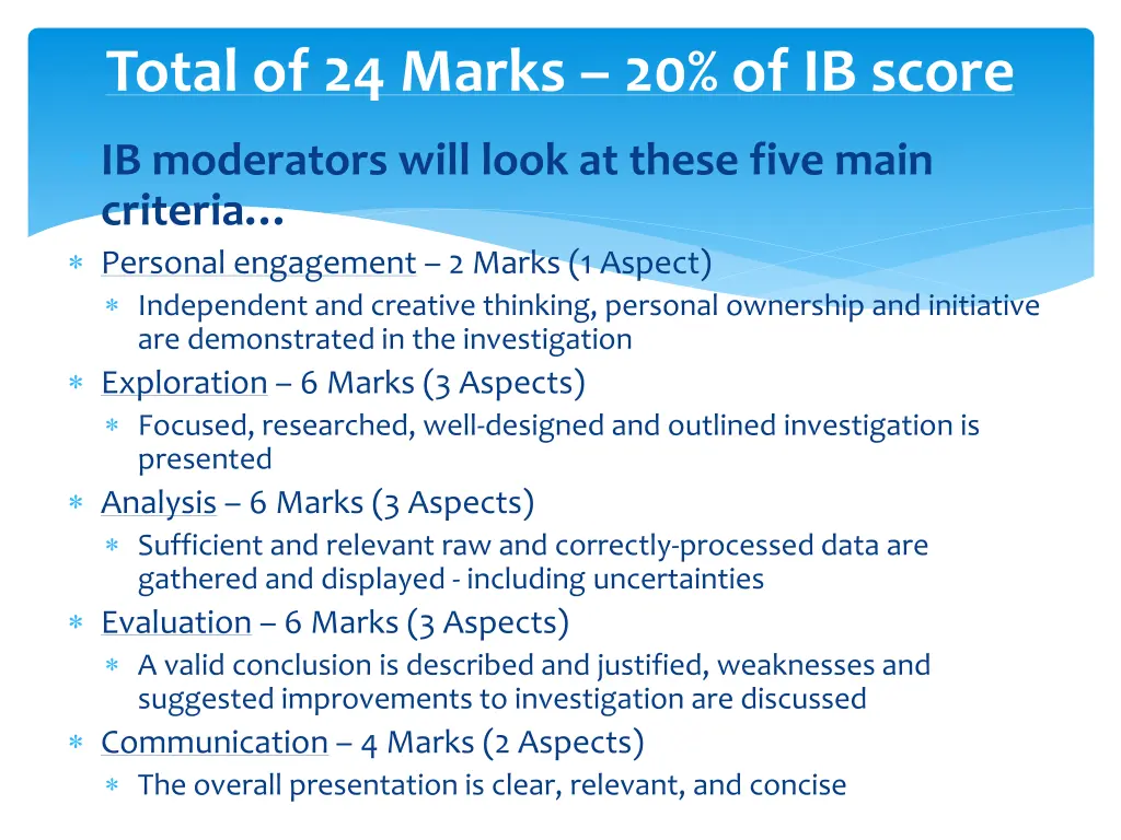 total of 24 marks 20 of ib score ib moderators
