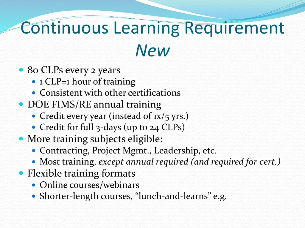 continuous learning requirement new 80 clps every
