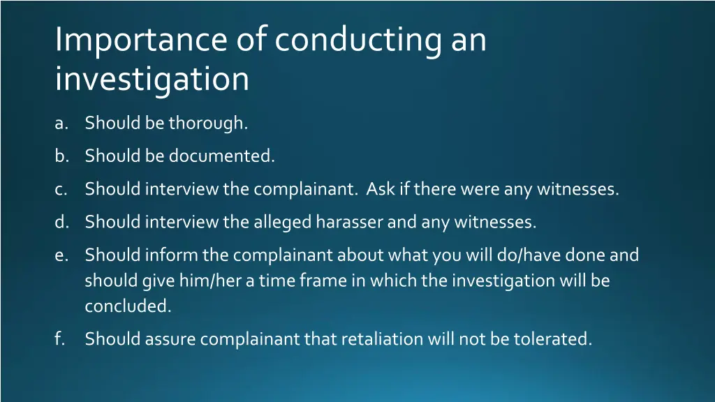 importance of conducting an investigation