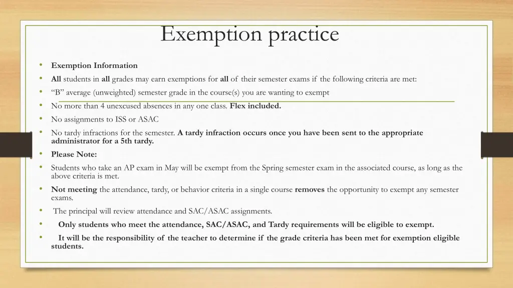 exemption practice
