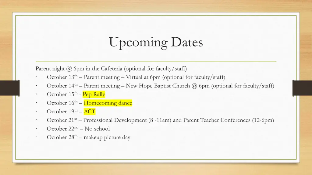 upcoming dates