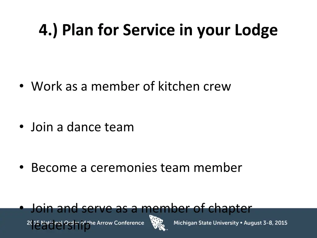 4 plan for service in your lodge