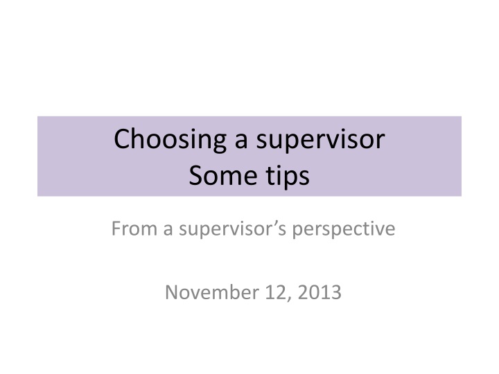 choosing a supervisor some tips