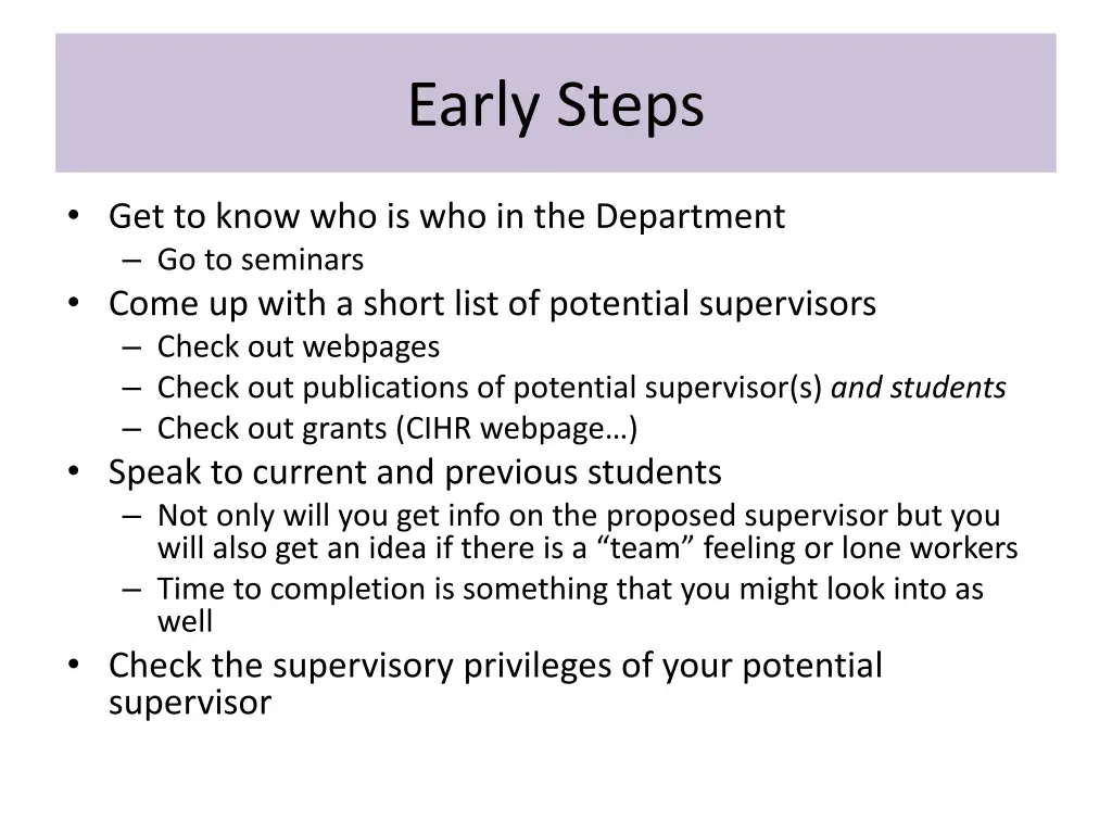 early steps