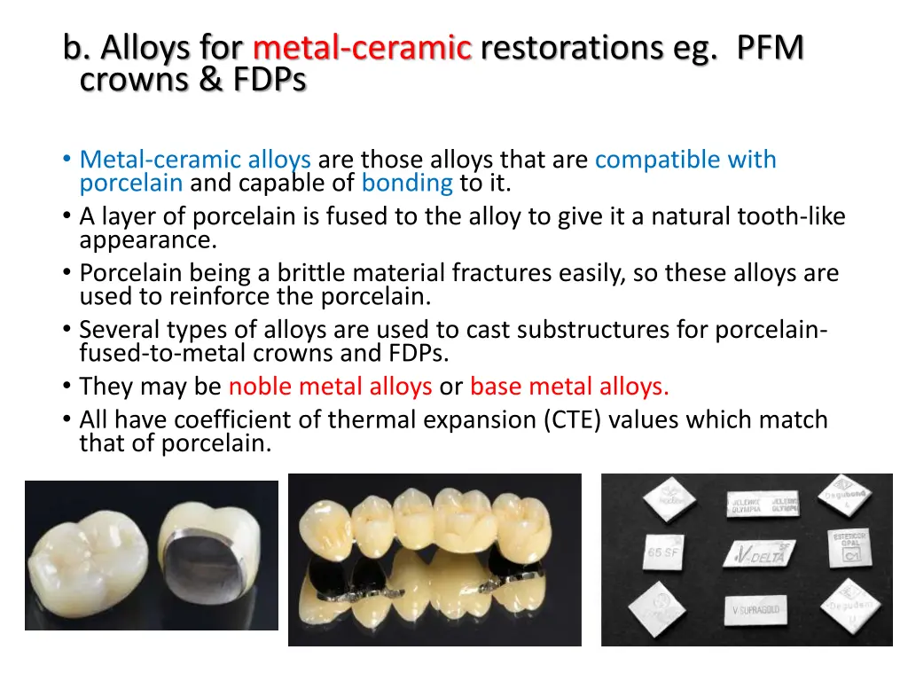 b alloys for metal ceramic restorations