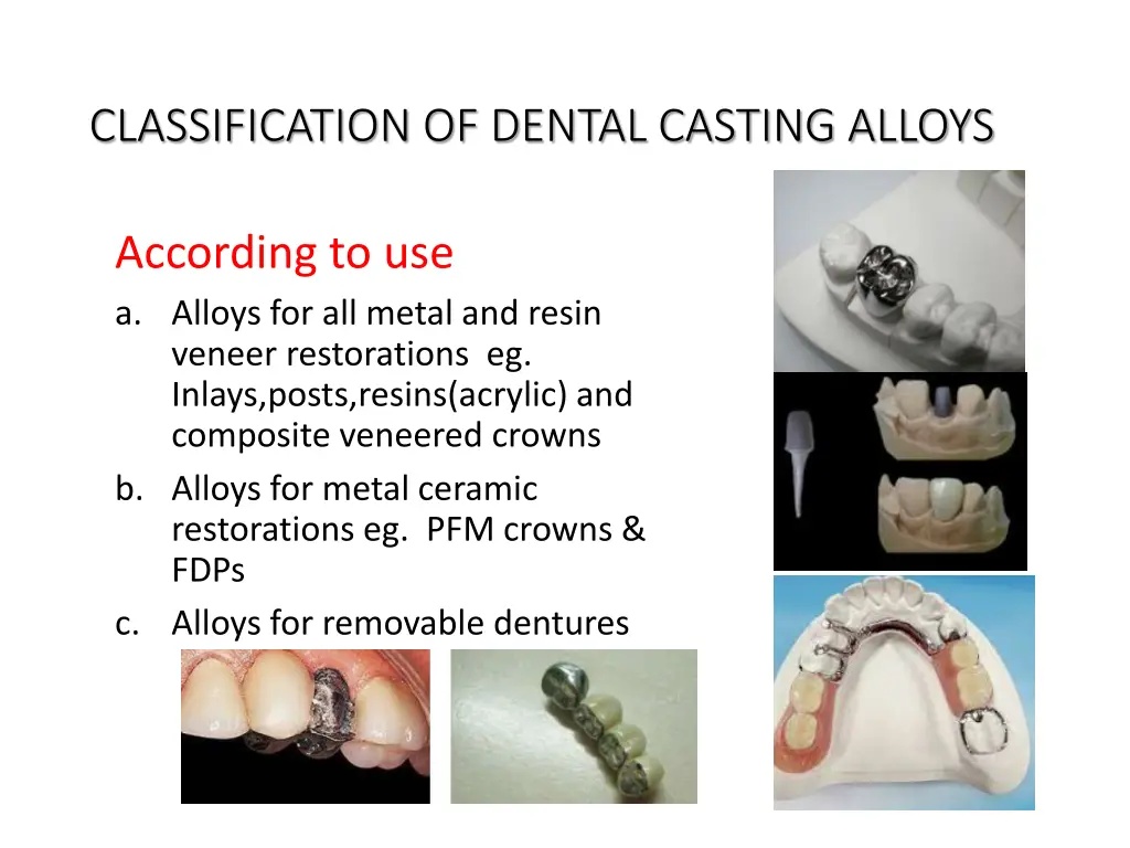 classification of dental casting alloys