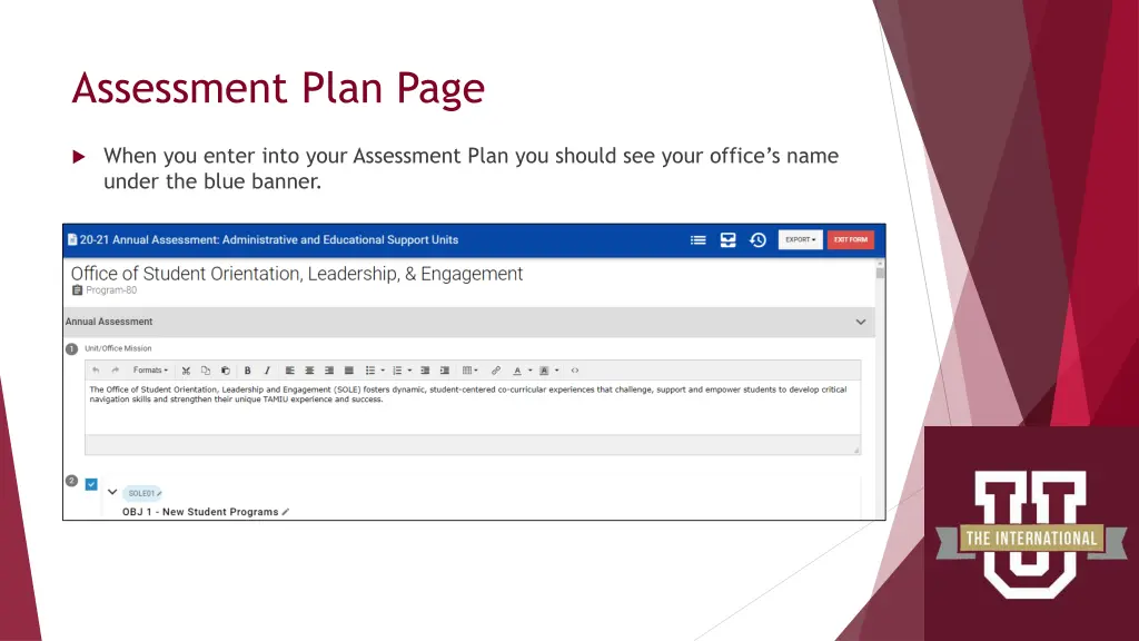 assessment plan page