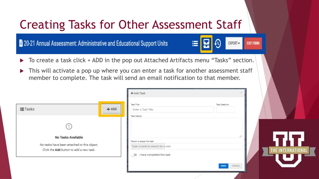 creating tasks for other assessment staff