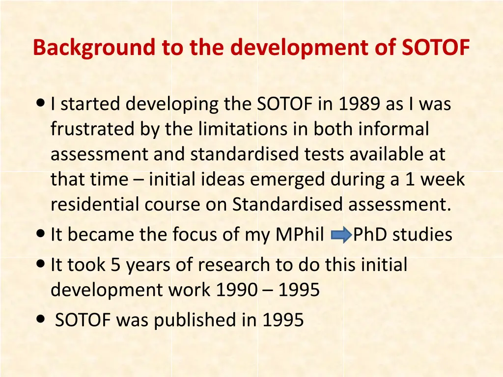 background to the development of sotof