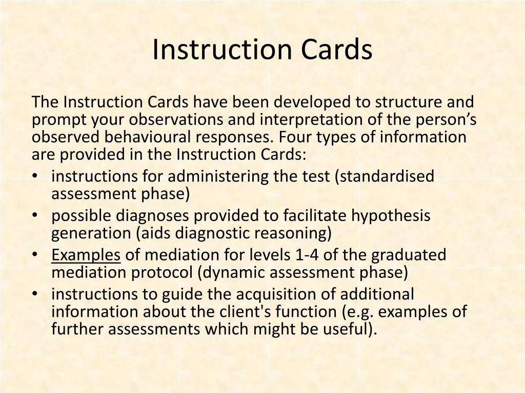 instruction cards