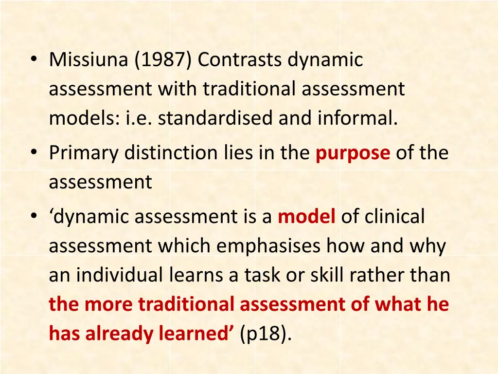 missiuna 1987 contrasts dynamic assessment with
