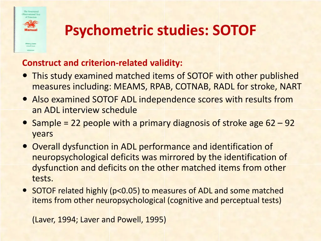 psychometric studies sotof 1