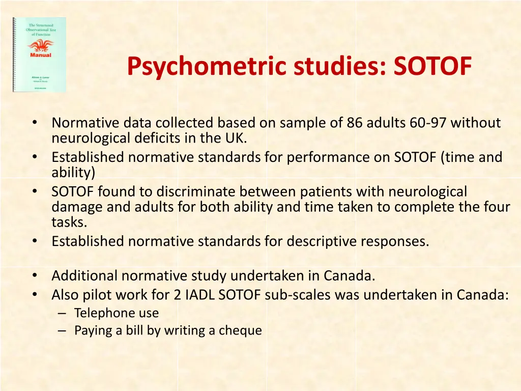 psychometric studies sotof 5