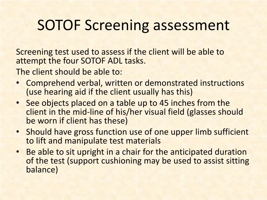 sotof screening assessment