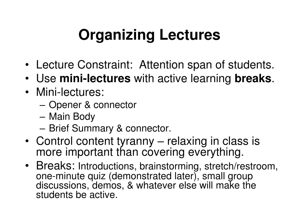 organizing lectures