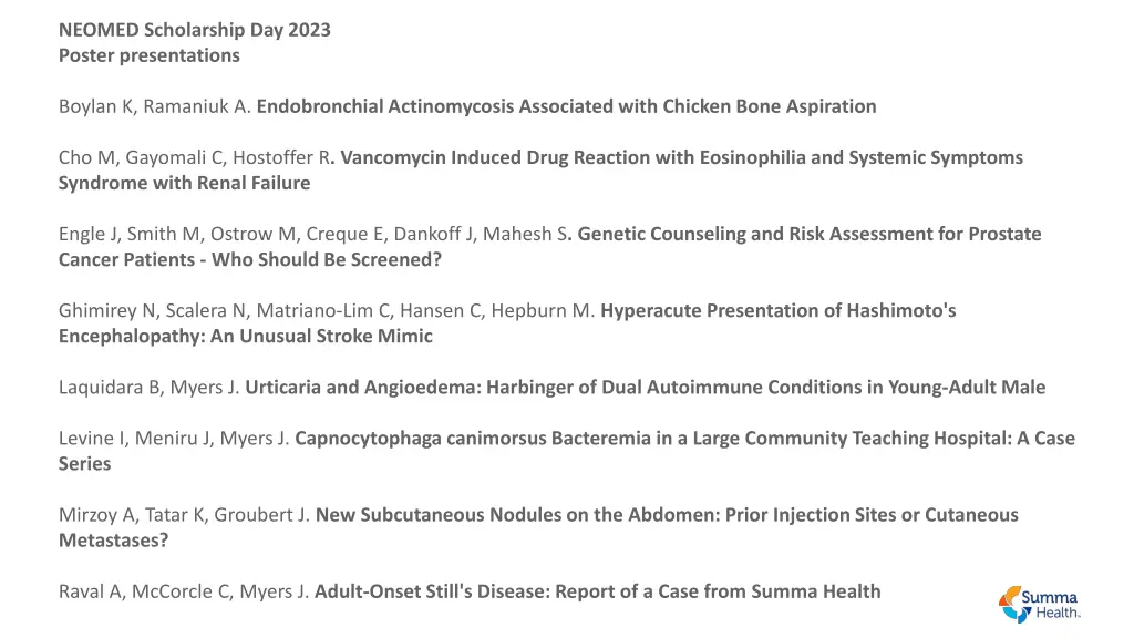 neomed scholarship day 2023 poster presentations