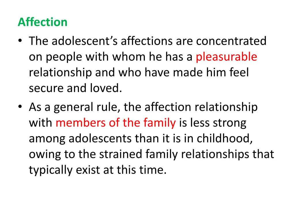 affection the adolescent s affections