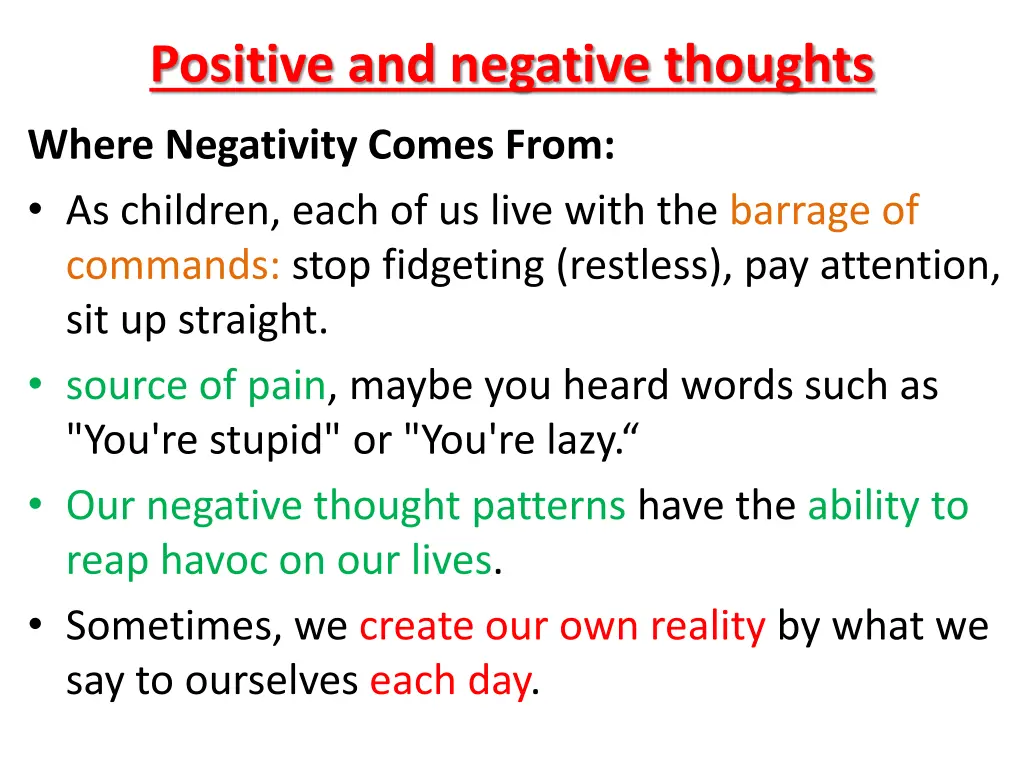 positive and negative thoughts