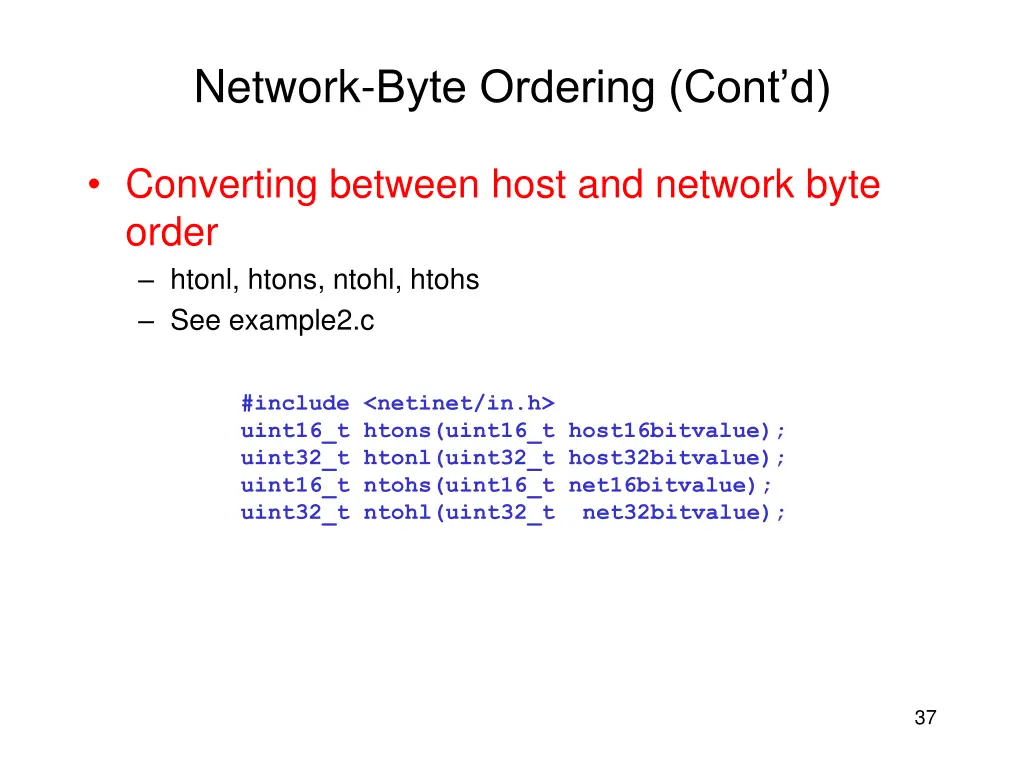 network byte ordering cont d