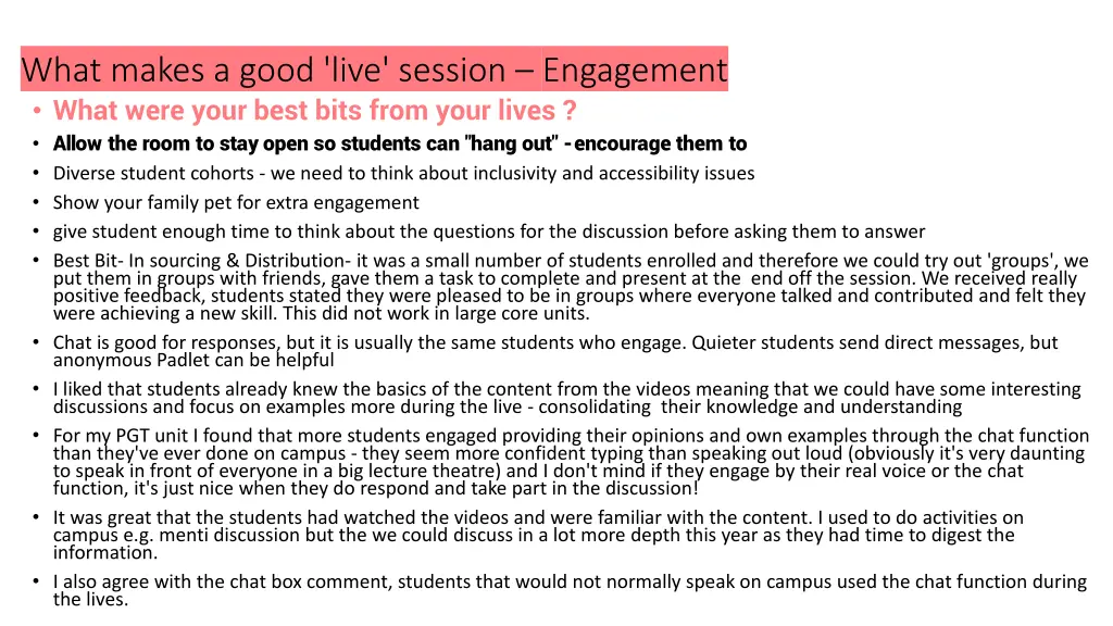 what makes a good live session engagement what