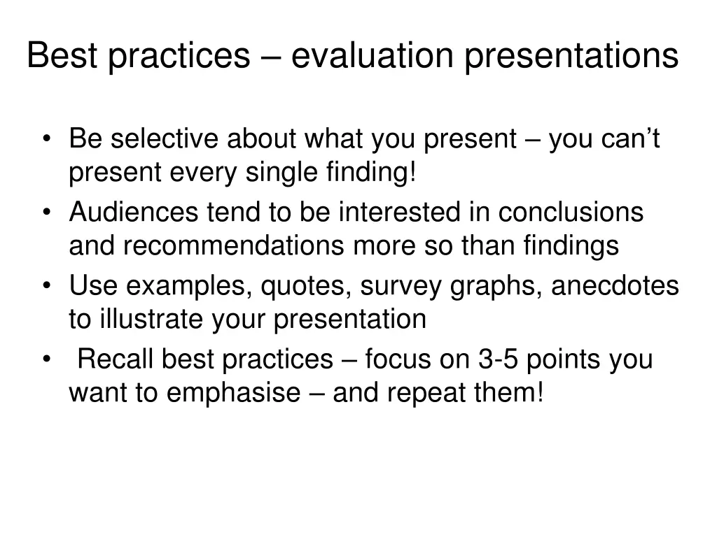 best practices evaluation presentations