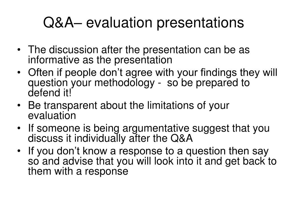 q a evaluation presentations