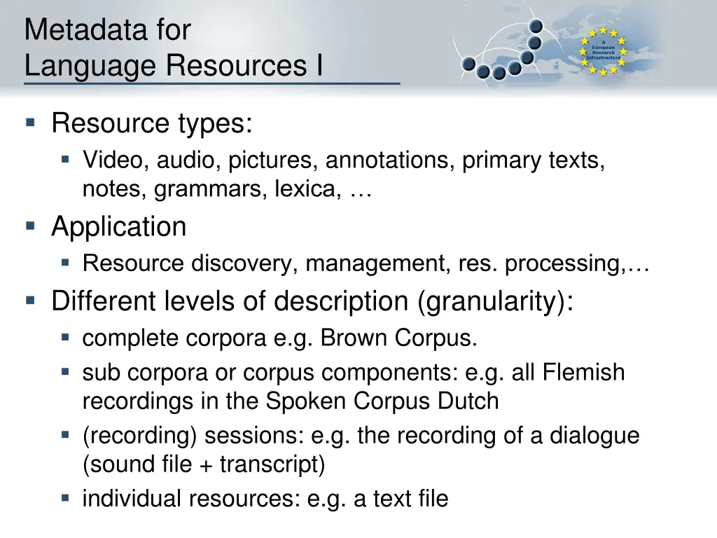 metadata for language resources i